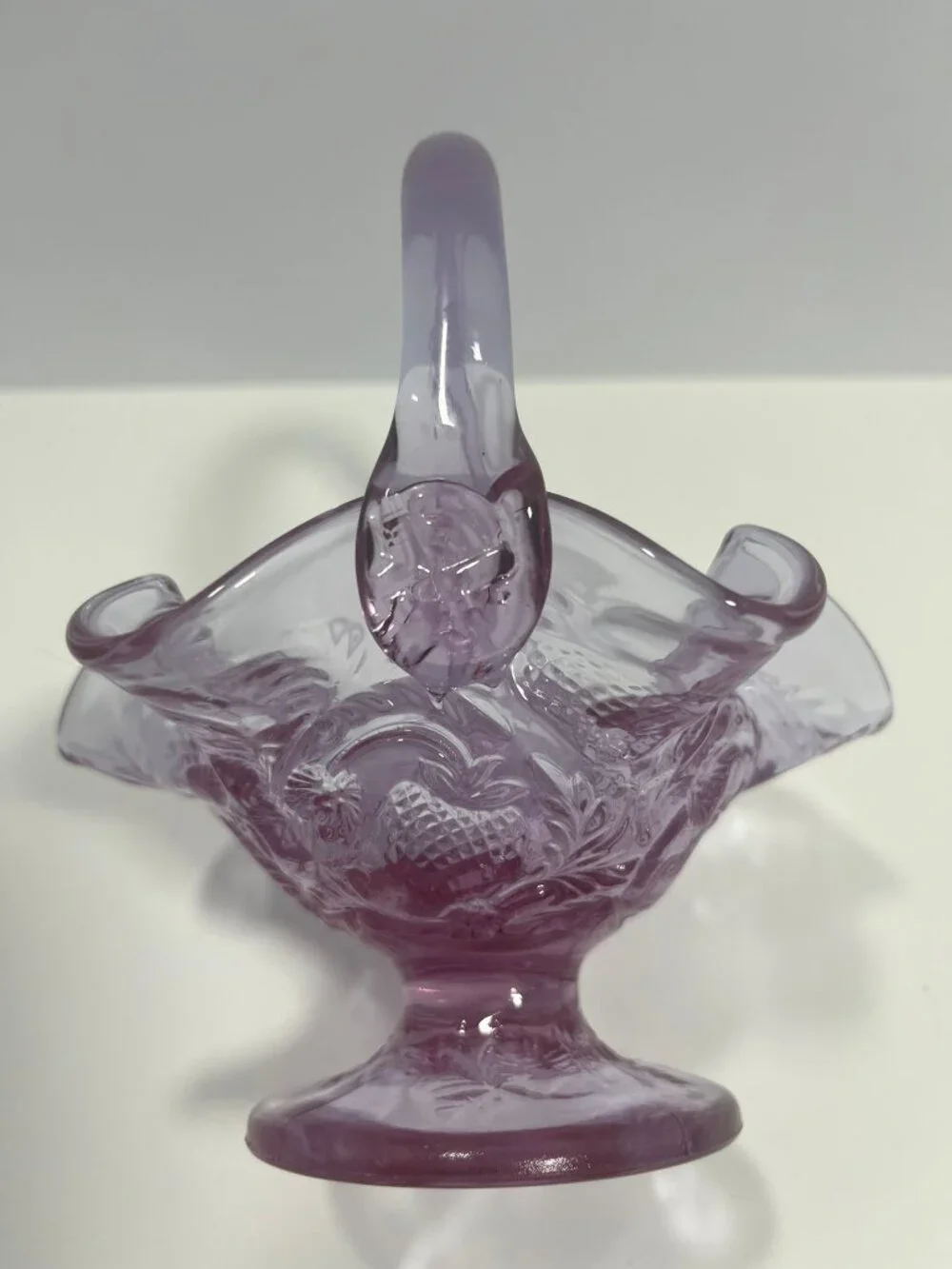 Vintage Lavender Purple Glass Basket – Embossed Fruit / Strawberry Pattern